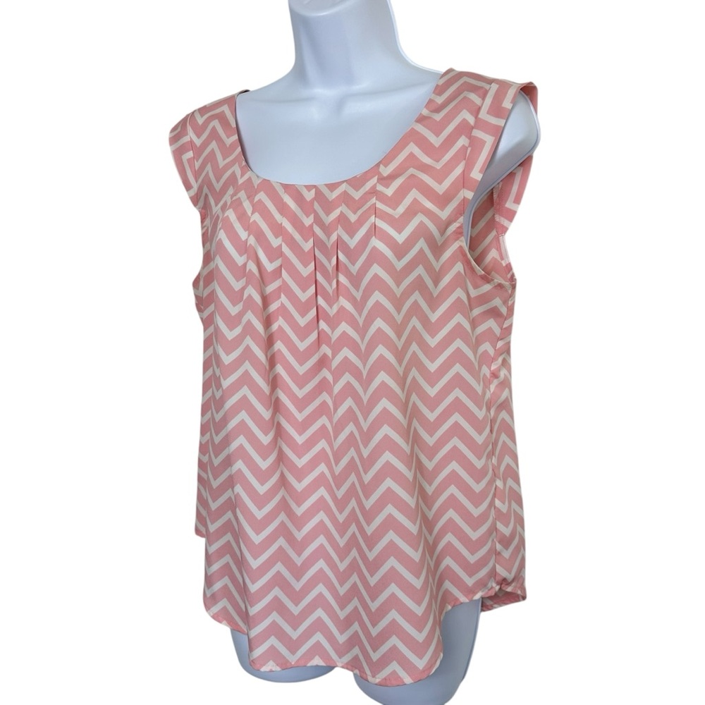 Candie's Chevron Tank Top Blouse Pink White Cap Sleeve Zig Zag Juniors Large